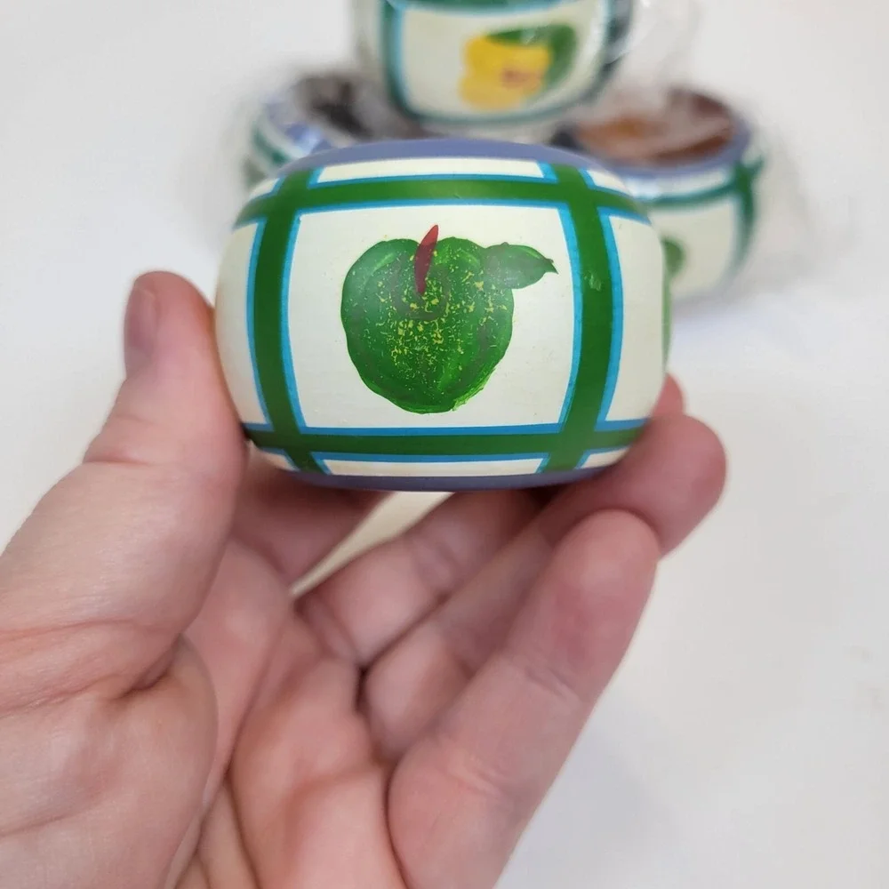 Wood‎ Napkin Holder Set Of 4 Hand-Painted Rings Granny Apple Park Imports NEW